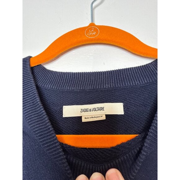 Zandig & Voltaire Cotton Cashmere Blend Crew Neck Lightweight‎ Navy Sweatshirt S - Picture 6 of 8